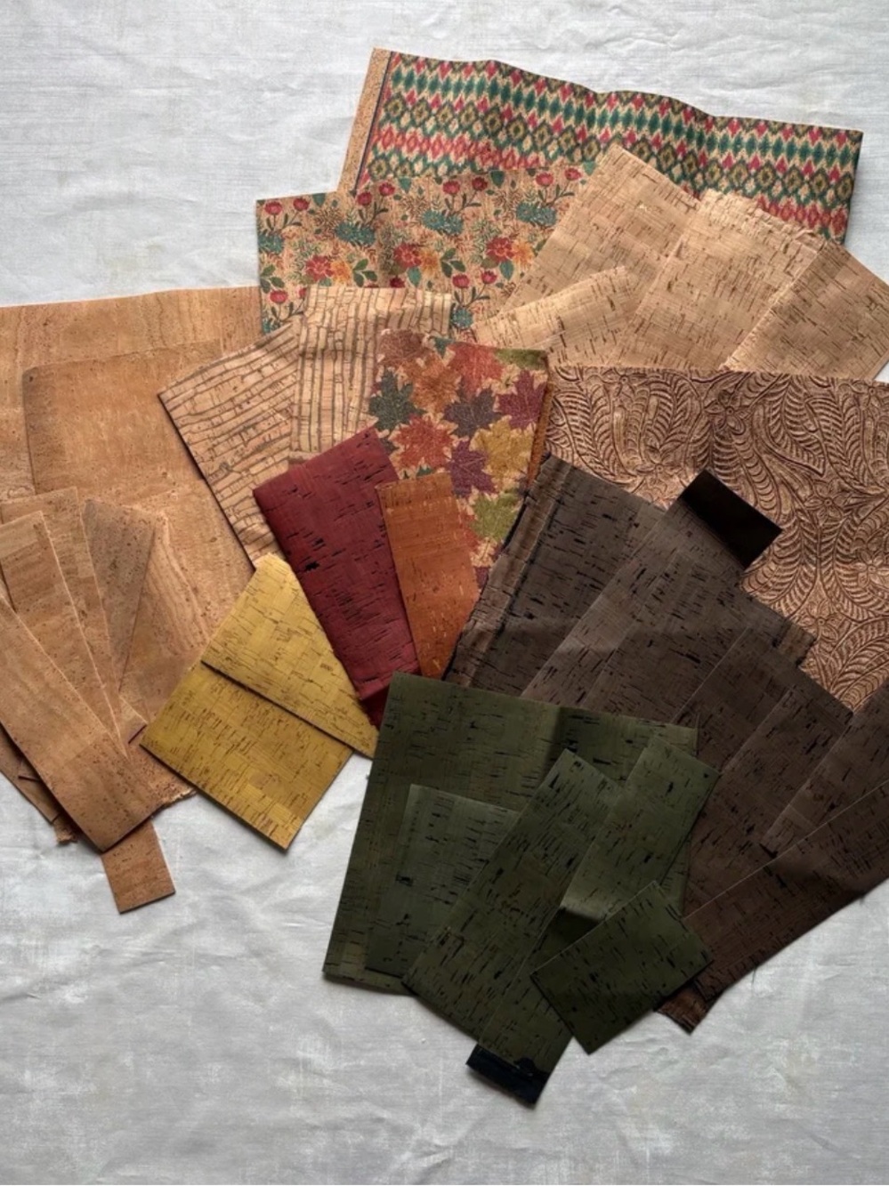 14 oz Sallie Tomato Premium Cork Fabric Remnants Destash Lot Fall/Autumn Colors